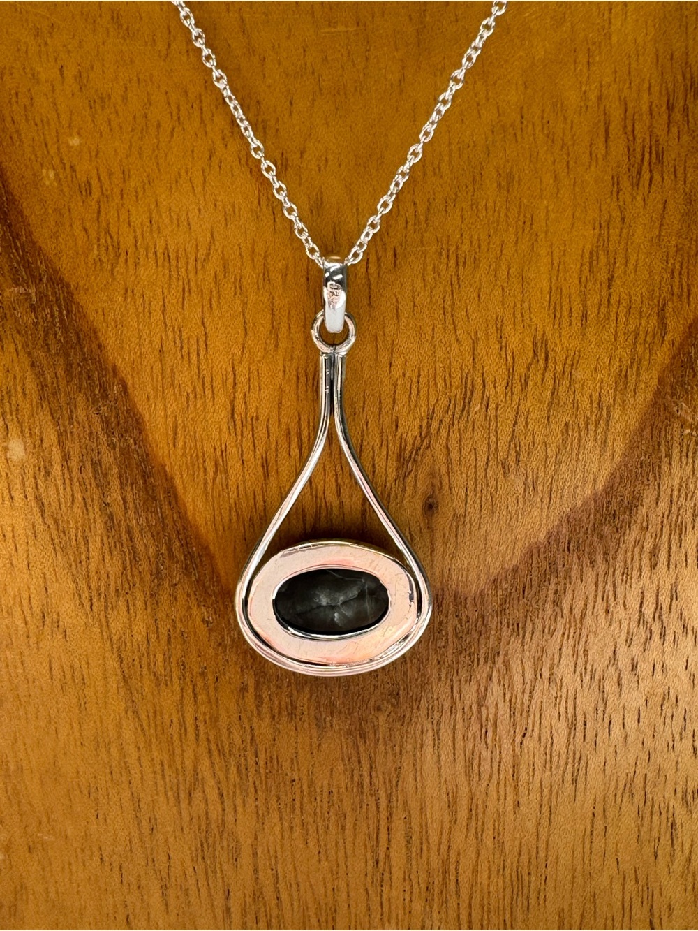 Sterling Silver Green Seraphinite Pendant & Earring Oval Necklace Heart chakra - Picture 5 of 16